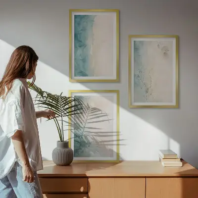 Minimalismus auf Aquarellleinwand 3er-Set mit Rahmen