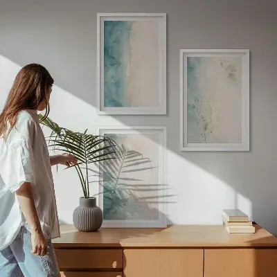 Minimalismus auf Aquarellleinwand 3er-Set mit Rahmen