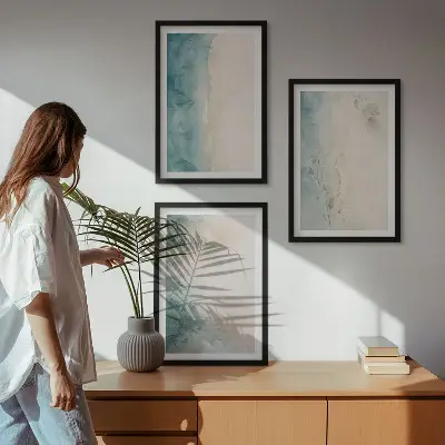 Minimalismus auf Aquarellleinwand 3er-Set mit Rahmen