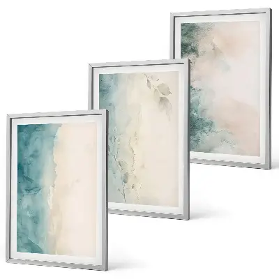 Minimalismus auf Aquarellleinwand 3er-Set mit Rahmen