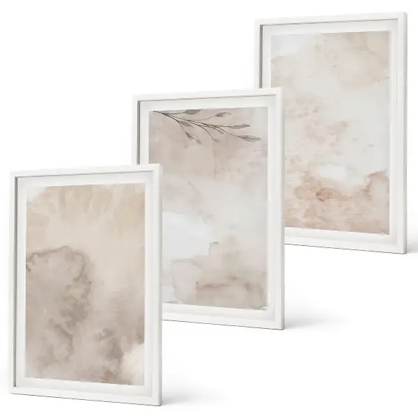 Bilder-3er-Set mit Rahmen Motiv mit verschütteten Aquarellfarben im Boho-Stil