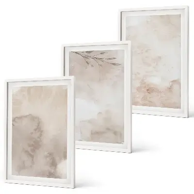 Bilder-3er-Set mit Rahmen Motiv mit verschütteten Aquarellfarben im Boho-Stil