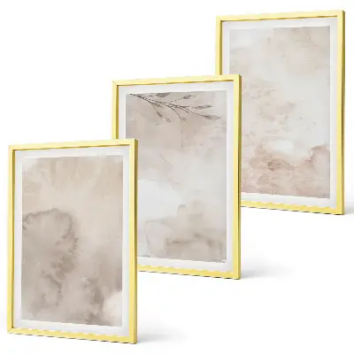Bilder-3er-Set mit Rahmen Motiv mit verschütteten Aquarellfarben im Boho-Stil