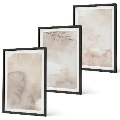 Bilder-3er-Set mit Rahmen Motiv mit verschütteten Aquarellfarben im Boho-Stil