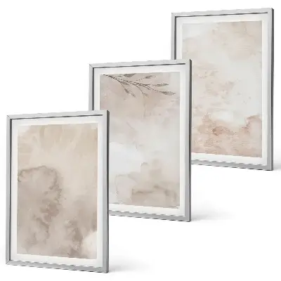 Bilder-3er-Set mit Rahmen Motiv mit verschütteten Aquarellfarben im Boho-Stil