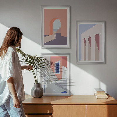 Gerahmtes bilderset Minimalistische Architekturillustrationen