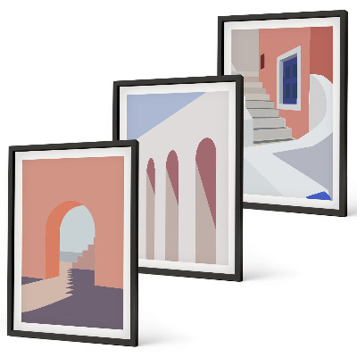 Gerahmtes bilderset Minimalistische Architekturillustrationen