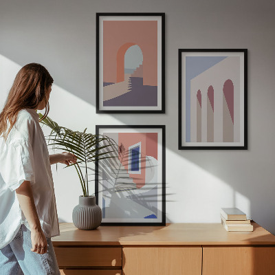 Gerahmtes bilderset Minimalistische Architekturillustrationen