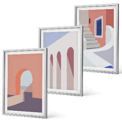 Gerahmtes bilderset Minimalistische Architekturillustrationen