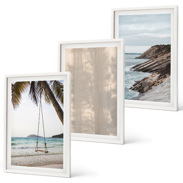 Bilder-3er-set mit rahmen Sommerlicher Sandstrand mit Meerblick