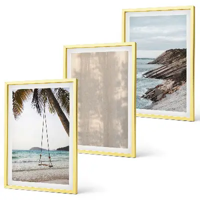 Wandbild-Set mit Rahmen sommerlicher Sandstrand mit Meerblick im 3er-Set