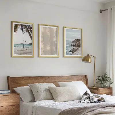 Wandbild-Set mit Rahmen sommerlicher Sandstrand mit Meerblick im 3er-Set