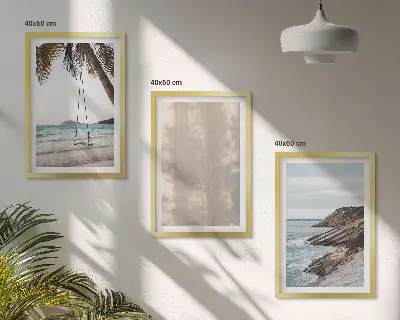 Wandbild-Set mit Rahmen sommerlicher Sandstrand mit Meerblick im 3er-Set