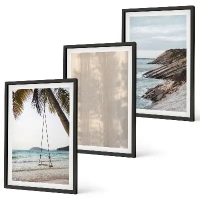 Wandbild-Set mit Rahmen sommerlicher Sandstrand mit Meerblick im 3er-Set