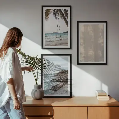 Wandbild-Set mit Rahmen sommerlicher Sandstrand mit Meerblick im 3er-Set