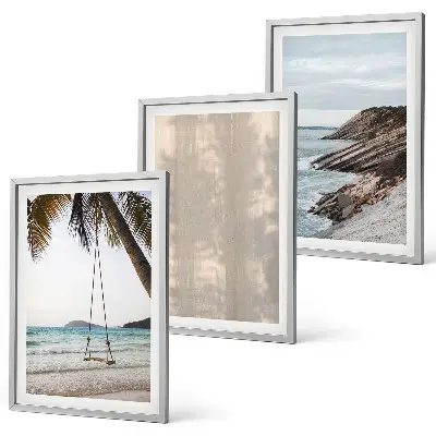 Wandbild-Set mit Rahmen sommerlicher Sandstrand mit Meerblick im 3er-Set