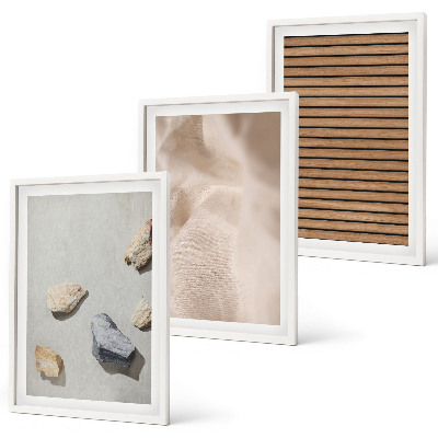 Bilder-3er-set mit rahmen Steine, Holz, Stofftexturen