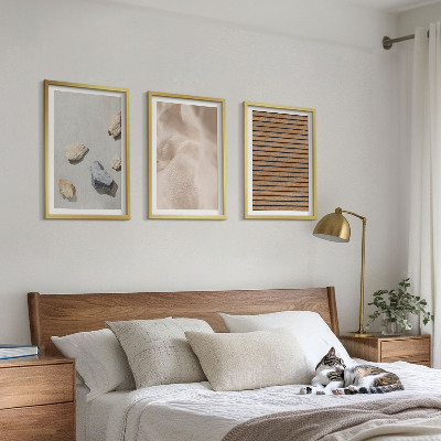Bilder-3er-set mit rahmen Steine, Holz, Stofftexturen