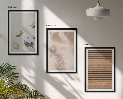 Bilder-3er-set mit rahmen Steine, Holz, Stofftexturen