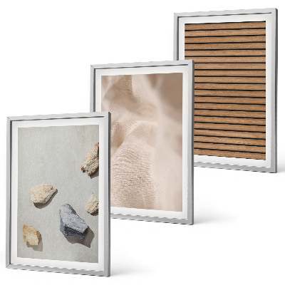 Bilder-3er-set mit rahmen Steine, Holz, Stofftexturen