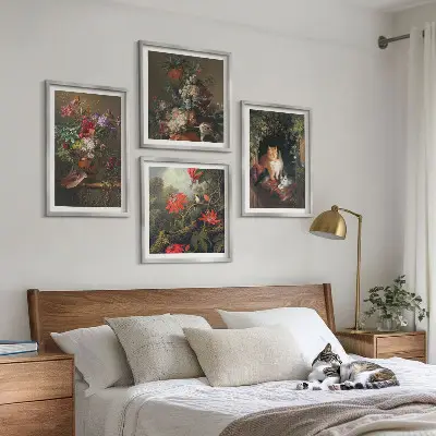 Wanddeko-Set mit Vintage-Motiven von Blumen, Katzen und Pflanzen