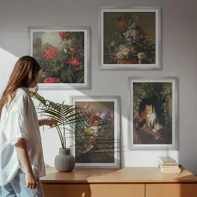 Wanddeko-Set mit Vintage-Motiven von Blumen, Katzen und Pflanzen