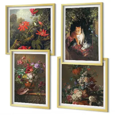 Wanddeko-Set mit Vintage-Motiven von Blumen, Katzen und Pflanzen