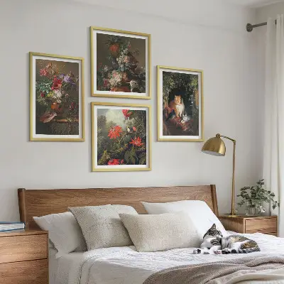 Wanddeko-Set mit Vintage-Motiven von Blumen, Katzen und Pflanzen