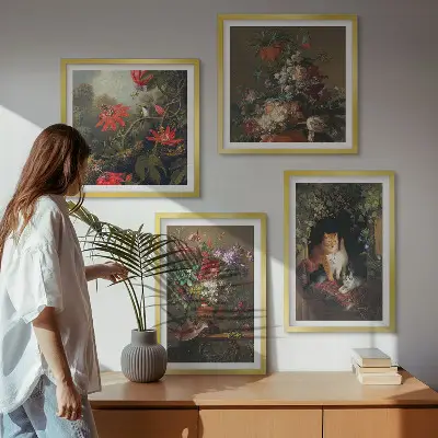 Wanddeko-Set mit Vintage-Motiven von Blumen, Katzen und Pflanzen