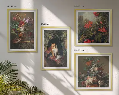 Wanddeko-Set mit Vintage-Motiven von Blumen, Katzen und Pflanzen