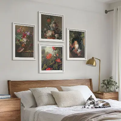 Wanddeko-Set mit Vintage-Motiven von Blumen, Katzen und Pflanzen