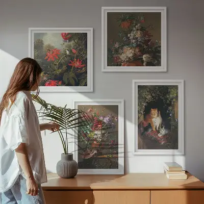 Wanddeko-Set mit Vintage-Motiven von Blumen, Katzen und Pflanzen