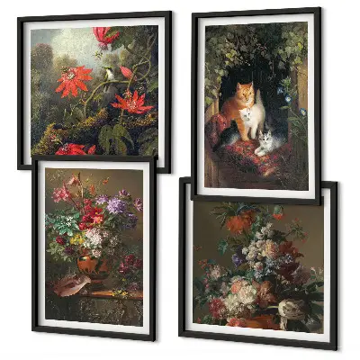 Wanddeko-Set mit Vintage-Motiven von Blumen, Katzen und Pflanzen