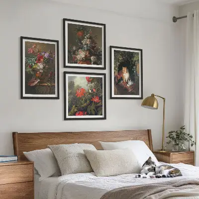 Wanddeko-Set mit Vintage-Motiven von Blumen, Katzen und Pflanzen