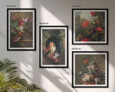 Wanddeko-Set mit Vintage-Motiven von Blumen, Katzen und Pflanzen
