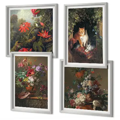 Wanddeko-Set mit Vintage-Motiven von Blumen, Katzen und Pflanzen