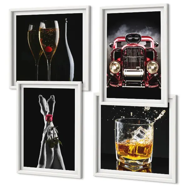 Wanddeko-Set mit Motiv Frauenbeine, Rosenwagen und Wein