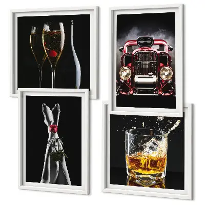 Wanddeko-Set mit Motiv Frauenbeine, Rosenwagen und Wein