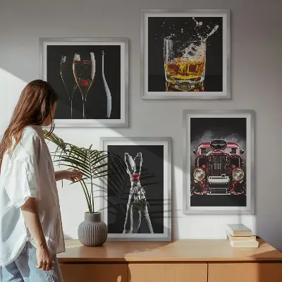 Wanddeko-Set mit Motiv Frauenbeine, Rosenwagen und Wein
