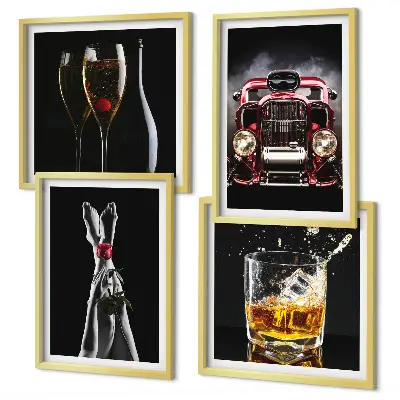 Wanddeko-Set mit Motiv Frauenbeine, Rosenwagen und Wein