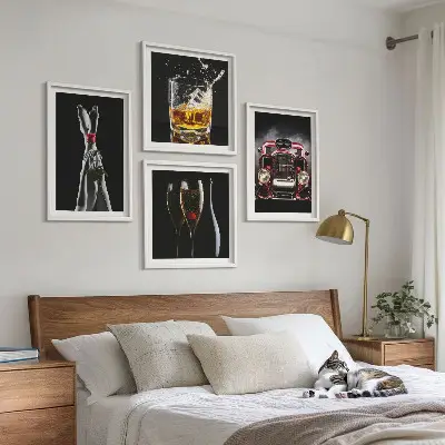 Wanddeko-Set mit Motiv Frauenbeine, Rosenwagen und Wein
