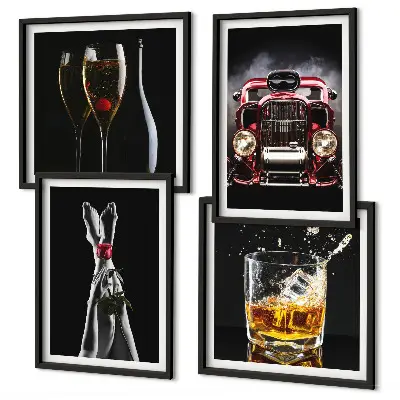 Wanddeko-Set mit Motiv Frauenbeine, Rosenwagen und Wein