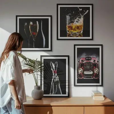 Wanddeko-Set mit Motiv Frauenbeine, Rosenwagen und Wein
