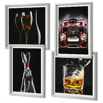 Wanddeko-Set mit Motiv Frauenbeine, Rosenwagen und Wein
