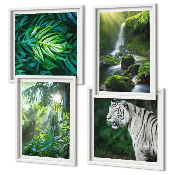 Wanddeko-Set Dschungel mit weißem Tiger und Wasserfall