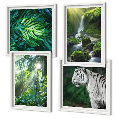 Wanddeko-Set Dschungel mit weißem Tiger und Wasserfall