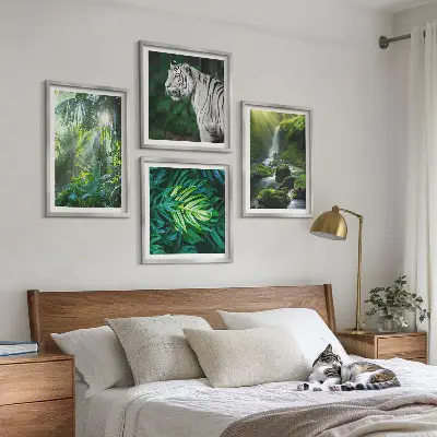 Wanddeko-Set Dschungel mit weißem Tiger und Wasserfall