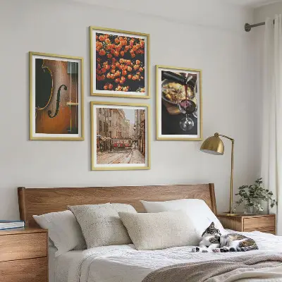 Wandbild mit Blumen, Straße und Geige im Vintage-Stil mehrteiliges Set mit Rahmen