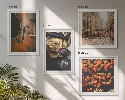 Wandbild mit Blumen, Straße und Geige im Vintage-Stil mehrteiliges Set mit Rahmen