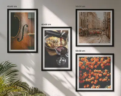 Wandbild mit Blumen, Straße und Geige im Vintage-Stil mehrteiliges Set mit Rahmen